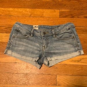 Volcom Womens Blue Sound Check Short Short Low Rise Denim Jean Shorts Size 1